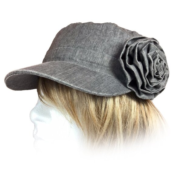 Accessories - Newsboy / Paperboy grey cap with rosette on the side OS